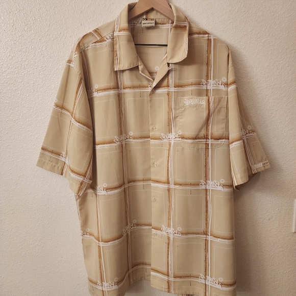 South Pole Hip Hop Camp Plaid Logo Tan Short Sleeve Shirt Mens XL - Picture 1 of 8